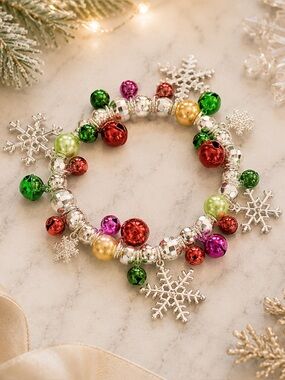 Festive Multi-Color Holiday Snowflake Charm Bracelet